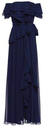 Off-the-shoulder Ruffled Georgette Gown