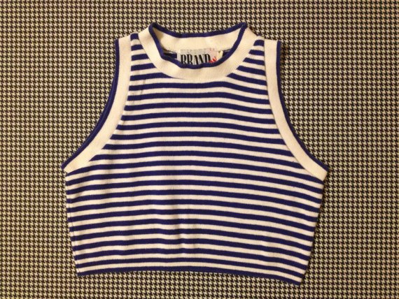 1990's cropped tank top in blue and white stripes by