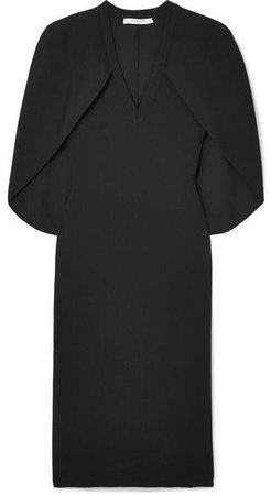 Cape-effect Stretch-knit Dress - Black