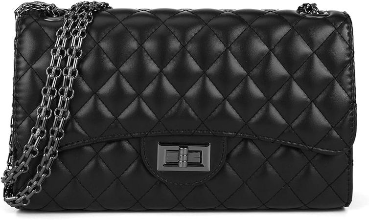 Quilted Crossbody Bags for Women Leather Ladies Shoulder Purses with Chain Strap Stylish Clutch Purse Black I: Handbags: Amazon.com