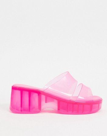 ASOS DESIGN Favorite chunky double strap 90s jelly sandals in pink | ASOS