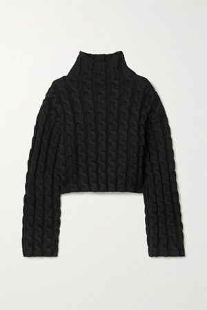 Black Cropped cable-knit turtleneck sweater | Balenciaga | NET-A-PORTER