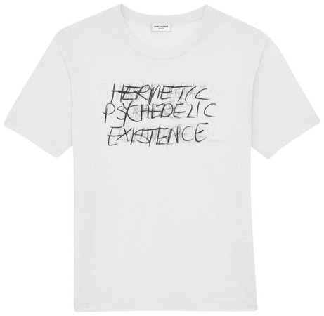 Saint Laurent White Special Projects Punk Rock "Hermetic Psychedelic Existence" T-shirt In Vintage Ivory and Black Cotto In Natural/Black Tee Shirt Size 12 (L) - Tradesy