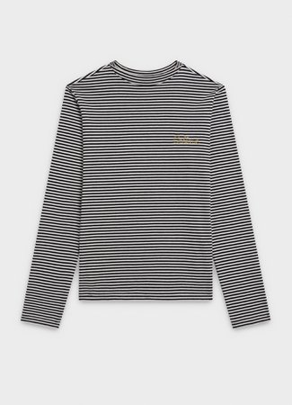 embroidered t-shirt with crossover collar in STRIPED COTTON JERSEY