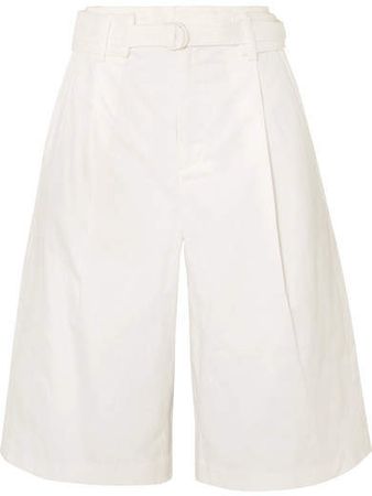 Belted Pleated Cotton-blend Twill Shorts - White