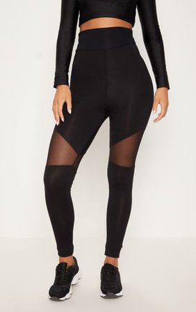 Black Mesh Panel Jersey Legging | PrettyLittleThing