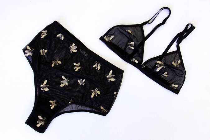 Embroidered Bee Lingerie Set