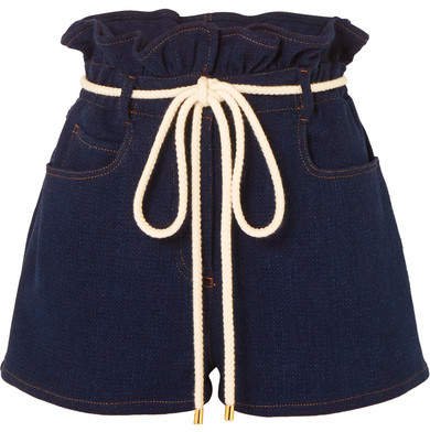 Belted Cotton Shorts - Indigo