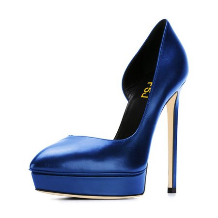 Navy Platform Heels D'orsay Pumps for Women US Size 3-15 for Work, Formal event, Party, Night club, Dancing club, Music festival | FSJ