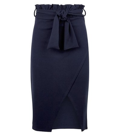 Missfiga Navy High Tie Waist Wrap Midi Skirt | New Look