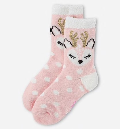pink fuzzy deer socks