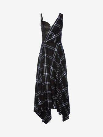 Asymmetric Check Blanket Dress in Black/Lavender | Alexander McQueen GB