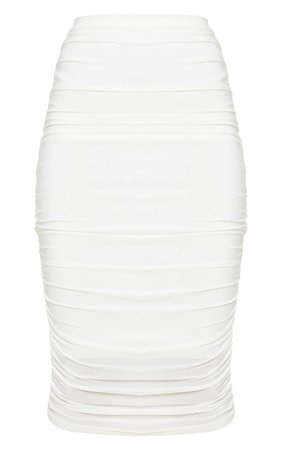 White Slinky Second Skin Ruched Midi Skirt | PrettyLittleThing USA