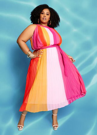 Colorblock Pleated Dress | Plus Size | Ashley Stewart