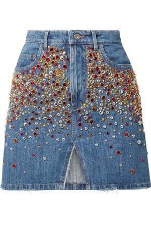 Miu Miu | Embellished denim mini skirt | NET-A-PORTER.COM