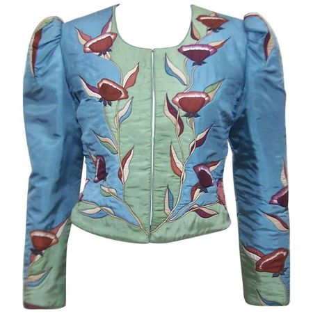 Art Nouveau Style 1970's Hand Painted SIlk Bolero Jacket For Sale at 1stDibs