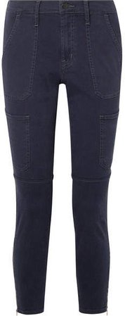 Cropped Cotton-blend Twill Skinny Pants - Navy