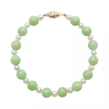 14k Gold Jade & Freshwater Cultured Pearl Bracelet