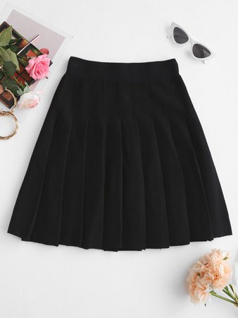 [35% OFF] 2020 Knit Mini Pleated Skirt In BLACK | ZAFUL