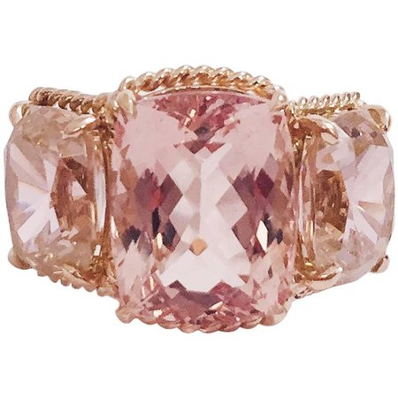 Elegant Three Stone Pink Topaz and Morganite Ring