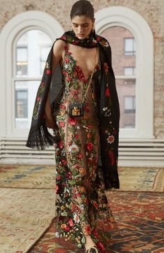 Embroidered Mesh Overlay Strap Gown by Oscar de la Renta | Moda Operandi