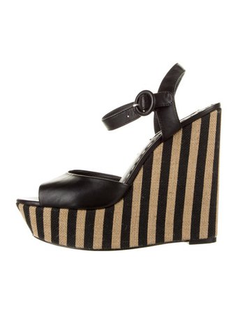 Alice + Olivia Striped Black khaki career fancy bold Sandals, Shoes - WAO203846 | The RealReal