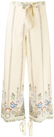 Silk Floral Wide-Leg Trousers
