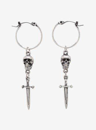 Skull & Dagger Dangle Hoop Earrings