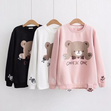 www.sanrense.com - Pink/white/black bear printing sweatshirt SE11046 | Moletons femininos, Roupas fofas, Roupas pijamas