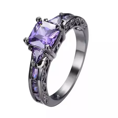 Princess Cut Amethyst Ring. Black Gold Ring. Purple Stone - Etsy