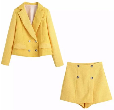 Yellow tweed 2 piece shorts suit