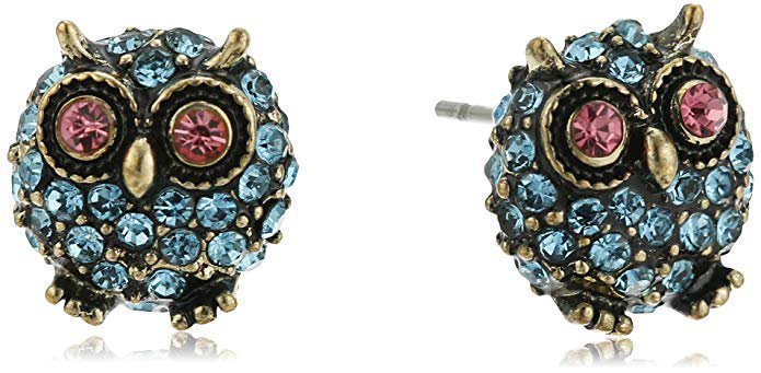 Betsey Johnson "Betsey's Delicates" Pave Owl Stud Earrings: Jewelry