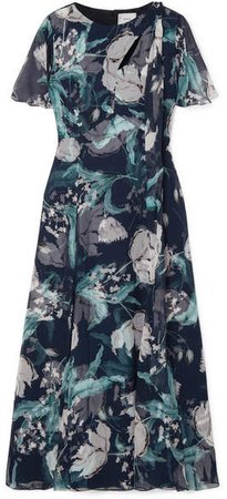 Kirstie Floral-print Silk-voile Midi Dress - Navy