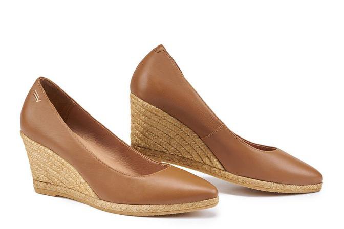 Roses Leather Women's Espadrille Wedge Pumps - Whiskey Brown – VISCATA.CO.UK