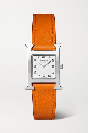 Orange Heure H 21mm small stainless steel and leather watch | Hermès Timepieces | NET-A-PORTER