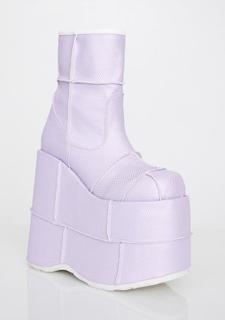 Demonia Fairy Soul Stomper Holographic Stack Boots | Dolls Kill