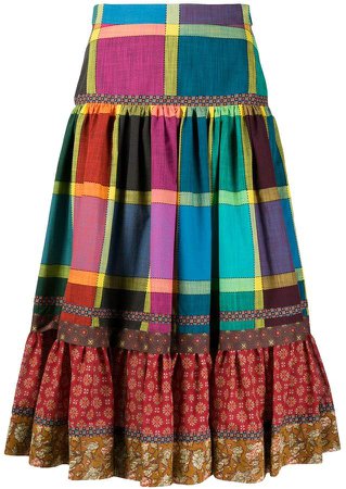multi-pattern pleated skirt
