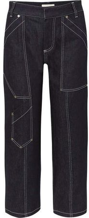 Cropped High-rise Straight-leg Jeans - Dark denim