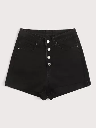 Black Wash Button Fly Denim Shorts | SHEIN USA