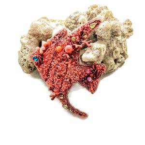 Extra large embroidered coral fish statement broach pin – Beads Of Aquarius