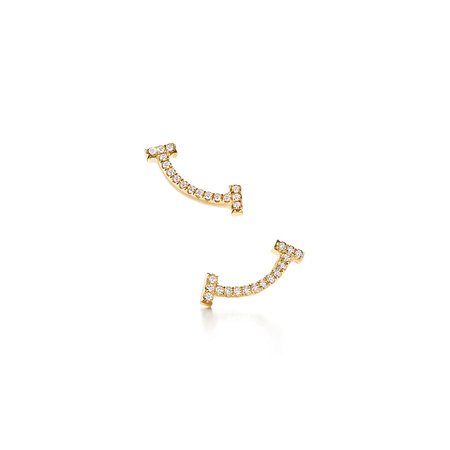 Tiffany T smile earrings in 18k gold with diamonds. | Tiffany & Co.