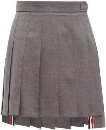 Pleated Wool Twill Mini Skirt - Womens - Grey Multi