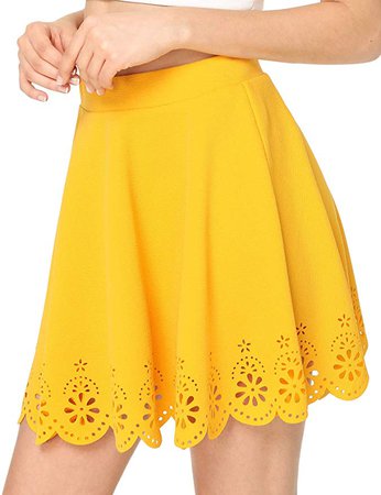 SheIn Women's Basic Solid Flared Mini Skater Skirt X-Large Yellow at Amazon Women’s Clothing store