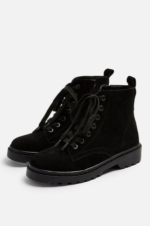 **WIDE FIT BUMBLE Leather Lace Up Boots | Topshop