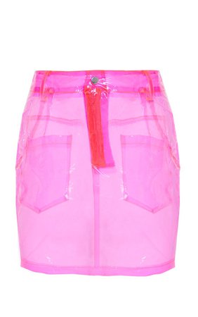 Hot Pink Transparent Mini Skirt | Skirts | PrettyLittleThing USA
