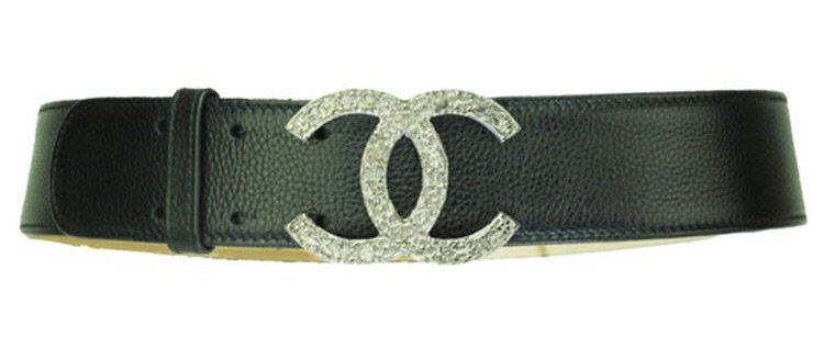 Chanel Black Leather Belt Silver Logo Buckle