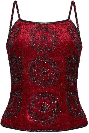 Hasanova Sequin Embellished Red Velvet Cami