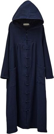 Gihuo Women's Oversized Linen Hooded Single-Breasted Frog Buttons Lightweight Coat Cloak (Navy, One Size) at Amazon Women's Coats Shop