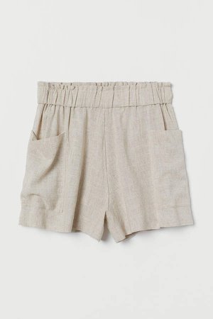 Linen-blend Shorts High Waist - Beige