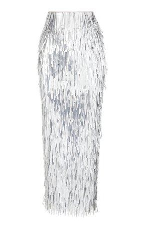 Fringed Foil Midi Pencil Skirt By Brandon Maxwell | Moda Operandi